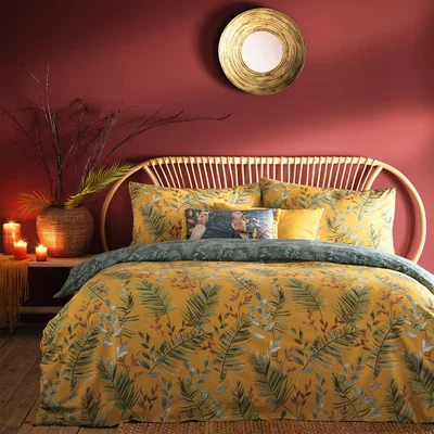 Dunelm Furn. Riva Mazari Mustard Duvet Cover and Pillowcase Set Yellow, Green and Brown