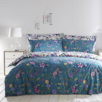 Dunelm Fleur Teal Duvet Cover and Pillowcase Set Blue, Purple and Yellow