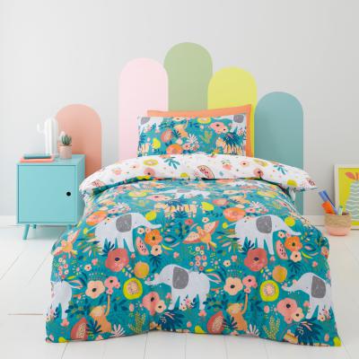 Dunelm Jungle Carnival 100% Cotton Duvet Cover and Pillowcase Set Teal (Green)