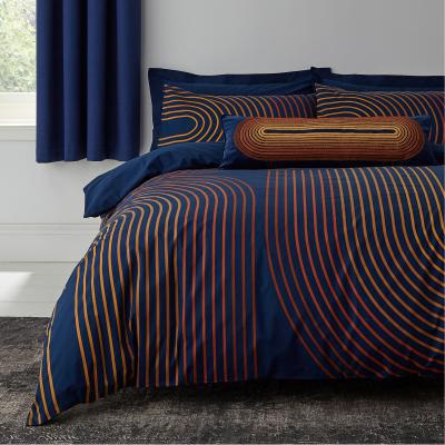 Dunelm Elements Meyer Blue Duvet Cover and Pillowcase Set Blue and Yellow