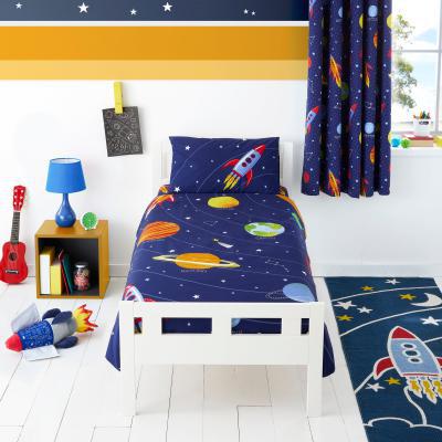 Dunelm Space Glow in the Dark Duvet Cover and Pillowcase Set Navy (Blue)