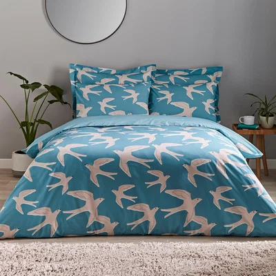 Dunelm Elements Swallow Blue Duvet Cover and Pillowcase Set Blue