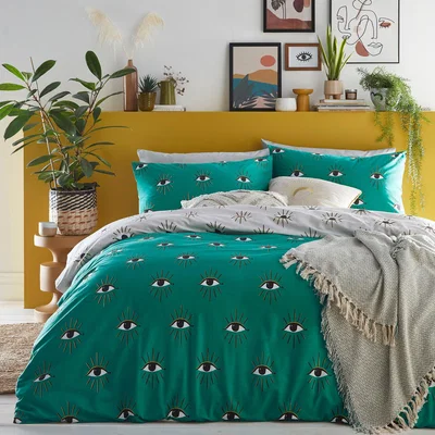 Dunelm Furn. Theia Jade Duvet Cover and Pillowcase Set Jade (Green)