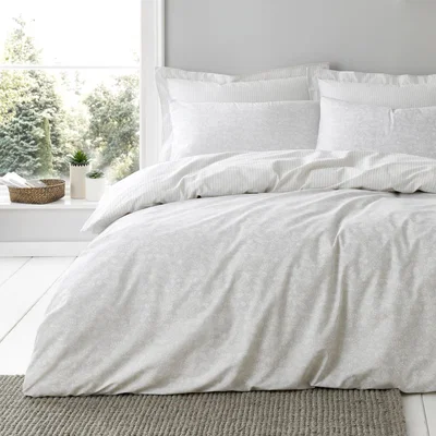 Dunelm Phoebe Grey Duvet Cover and Pillowcase Set Grey and White