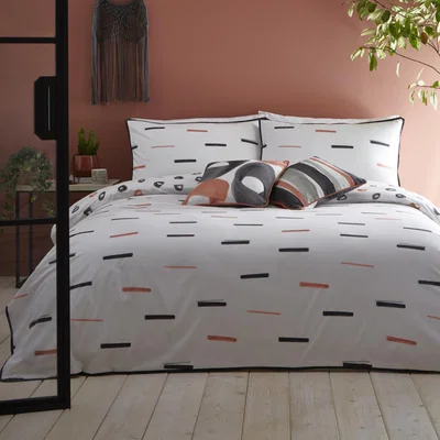 Dunelm Appletree Tenley 100% Cotton Reversible Duvet Cover and Pillowcase Set Black