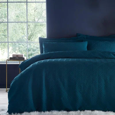 Dunelm Parisa Geometric Peacock Duvet Cover and Pillowcase Set Peacock