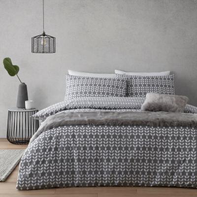 Dunelm Elements Vete Grey Reversible Duvet Cover and Pillowcase Set Light Grey