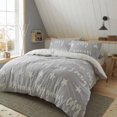Dunelm Catherine Lansfield Grey Cosy Tufted Fleece Duvet Cover and Pillowcase Set Grey