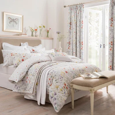 Dunelm Dorma Wildflower Digitally Printed 100% Cotton Duvet Cover White / Purple