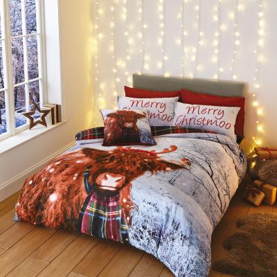 Dunelm Catherine Lansfield Merry Christmoo Duvet Cover and Pillowcase Set MultiColoured