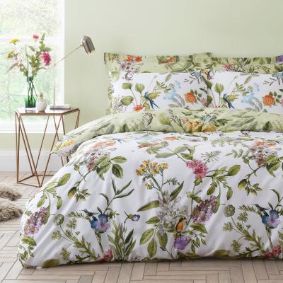 Dunelm Paradise Birds Green Reversible Duvet Cover and Pillowcase Set Light Green