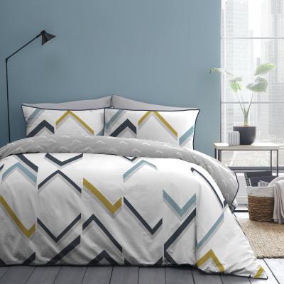 Dunelm Appletree Fractured L White 100% Cotton Reversible Duvet Cover and Pillowcase Set Navy (Blue)