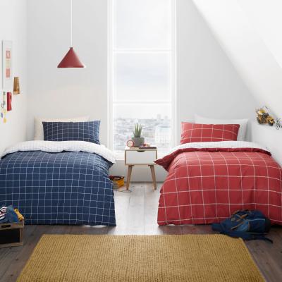 Dunelm Twin Pack Checked 100% Cotton Reversible Duvet Cover and Pillowcase Set MultiColoured
