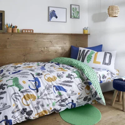 Dunelm Pineapple Elephant Wild Jungle Animals Duvet Cover and Pillowcase Set Green