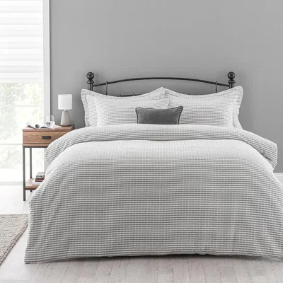 Dunelm Carson Grey 100% Cotton Duvet Cover and Pillowcase Set Light Grey