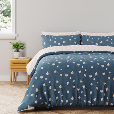 Dunelm Casey Floral 100% Cotton Reversible Duvet Cover and Pillowcase Set Dark Blue