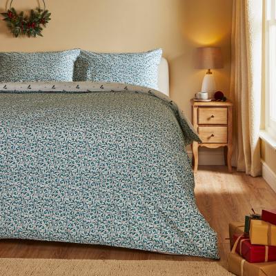 Dunelm Winter Berries Reversible Duvet Cover and Pillowcase Set Green/White