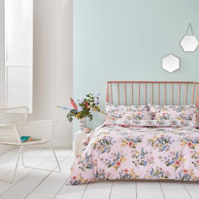 Dunelm Accessorize Floral Blush 100% Cotton Reversible Duvet Cover and Pillowcase Set Pink, Blue and Yellow