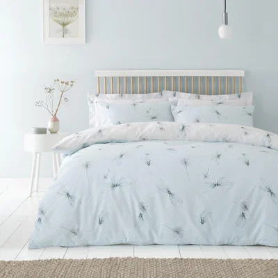 Dunelm Dragonflies Seafoam Reversible Duvet Cover and Pillowcase Set Blue