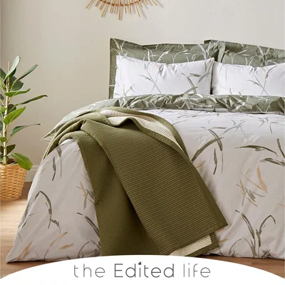 Dunelm Sadie Leaves and Trees Green 100% Organic Cotton Reversible Duvet Cover and Pillowcase Set Green/White