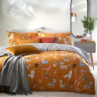 Dunelm Woofers Reversible Duvet Cover and Pillowcase Set Ochre