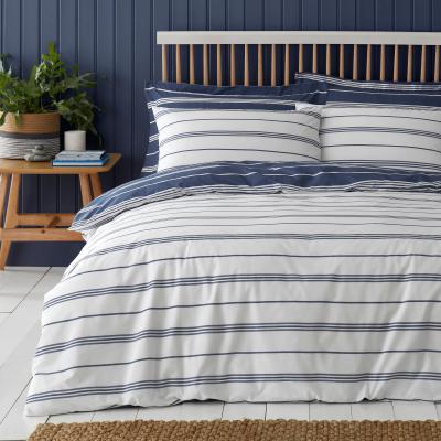 Dunelm Falmouth Navy Striped Reversible Duvet Cover and Pillowcase Set Navy (Blue)