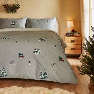 Dunelm Snowy Scene 100% Cotton Reversible Duvet Cover and Pillowcase Set White