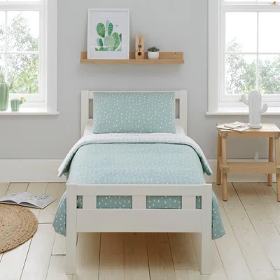 Dunelm Soft Fern Spotted 100% Jersey Cotton Reversible Cot Bed Duvet Cover and Pillowcase Set Blue