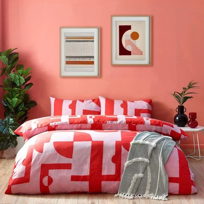 Dunelm Manhatten Reversible Duvet Cover and Pillowcase Set Pink