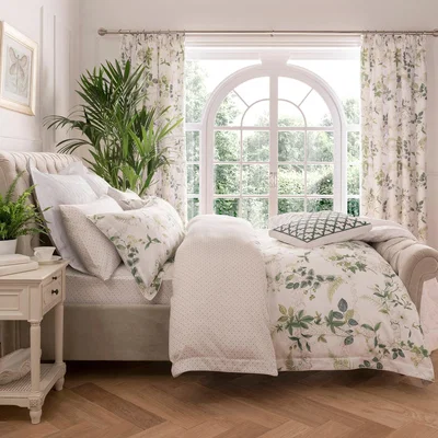 Dunelm Dorma Botanical Garden Digitally Printed 100% Cotton Duvet Cover White and Green