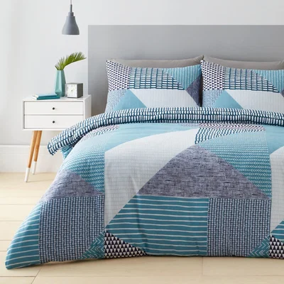 Dunelm Catherine Lansfield Larsson Geo Teal Duvet Cover and Pillowcase Set Teal