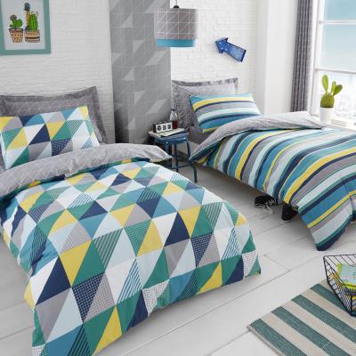 Dunelm Geo Green 2 Pack Duvet Cover and Pillowcase Set Green / Grey