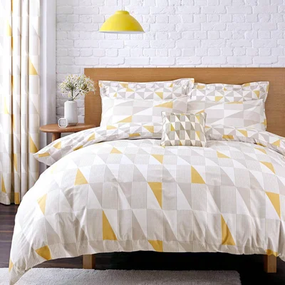 Dunelm Elements Skandi Geometric Yellow Reversible Duvet Cover and Pillowcase Set Yellow