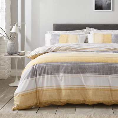 Dunelm Ellis Ochre Stripe Reversible Duvet Cover and Pillowcase Set Grey and Yellow