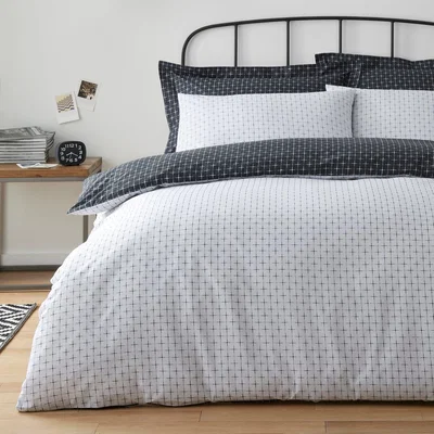 Dunelm Blair Monochrome Reversible Duvet Cover and Pillowcase Set Black and white