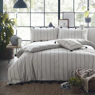 Dunelm Appletree Delta Linen 100% Cotton Reversible Duvet Cover and Pillowcase Set Linen