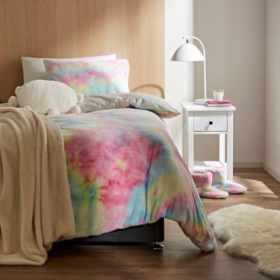 Dunelm Pink Tie Dye Ombre Faux Fur Duvet Cover and Pillowcase Set Light Pink