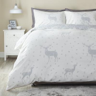 Dunelm Fawn Grey Brushed Cotton Duvet Cover and Pillowcase Set Grey