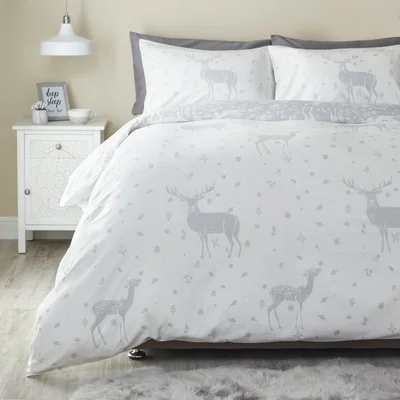 Dunelm Fawn Grey Brushed Cotton Duvet Cover and Pillowcase Set Grey