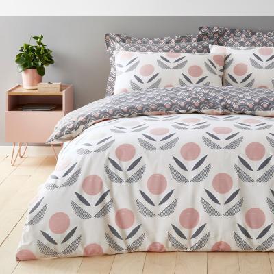 Dunelm Elements Asa Charcoal and Blush Duvet Cover and Pillowcase Set Charcoal (Grey)