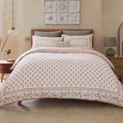Dunelm Dorma Shalimar 100% Cotton Pink Duvet Cover Pink and Grey