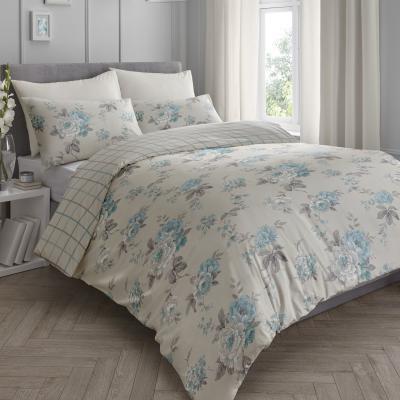 Dunelm Windermere Blue Reversible Duvet Cover and Pillowcase Set Natural