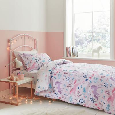 Dunelm Bianca Woodland Unicorn And Stars 100% Cotton Duvet Cover and Pillowcase Set Pink, White and Blue