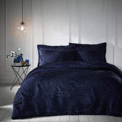 Dunelm Romilly Wave Luxe Pinsonic Navy Duvet Cover and Pillowcase Set Navy (Blue)