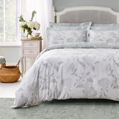 Dunelm Holly Willoughby Rene Eucalyptus Light Green 100% Cotton Duvet Cover and Pillowcase Set White and Blue