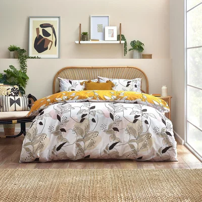 Dunelm Furn. Caliko Duvet Cover and Pillowcase Set Ochre