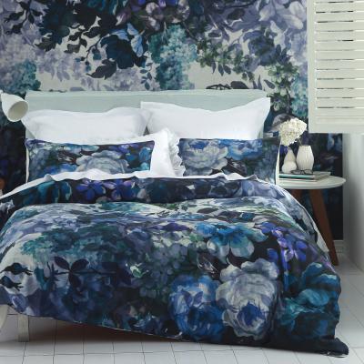 Dunelm Avery Green Anastasia Floral Navy 100% Cotton Sateen Duvet Cover and Pillowcase Set Navy (Blue)