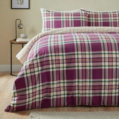 Dunelm Rue Purple Brushed Cotton Duvet Cover and Pillowcase Set Purple