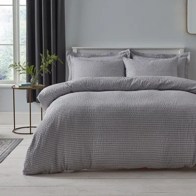Dunelm Murray Grey Seersucker Duvet Cover and Pillowcase Set Grey