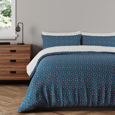 Dunelm Fraser Blue Spotted Reversible Duvet Cover and Pillowcase Set Dark Blue